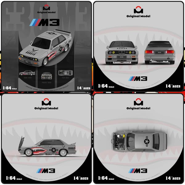 Original Model 1:64 Diecast Model, 3 Series M3 E30 Sedan, Grey Shark Livery (OM647809)
