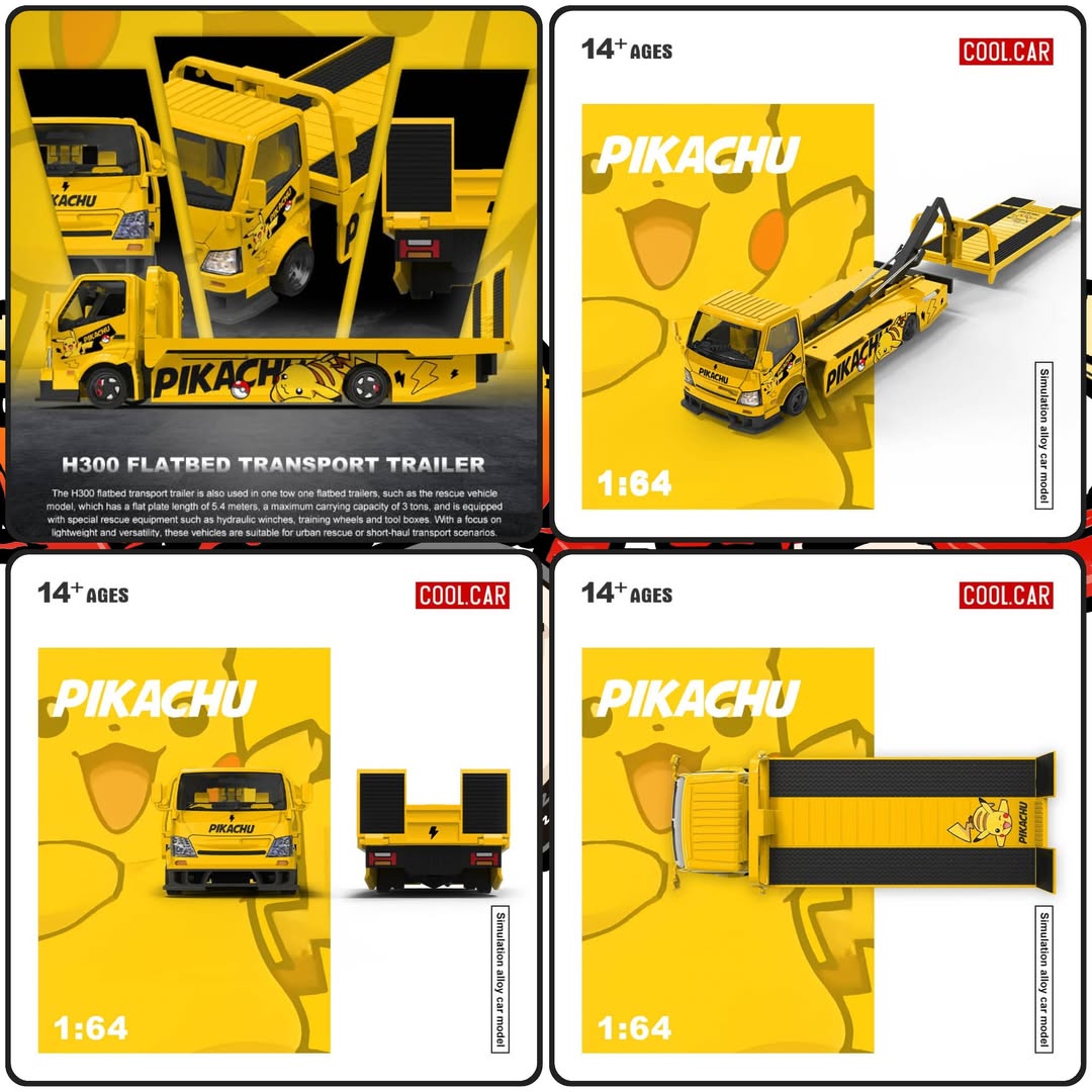 Cool Car CC 1:64 Diecast Model — H300 Tow Truck — Pikachu Livery (CC647242)